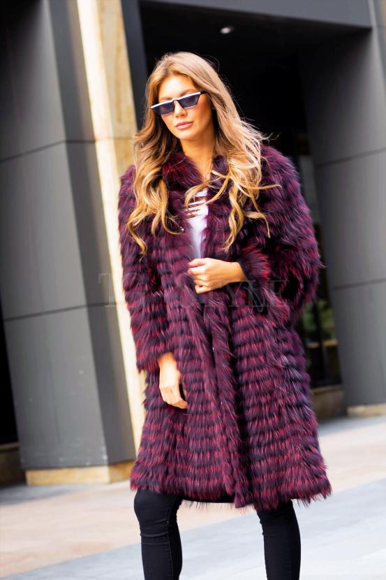 Меховое пальто из чернобурки бордового цвета фото №3