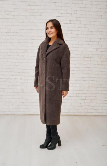Шуба-пальто из овечьей шерсти темно-коричневая