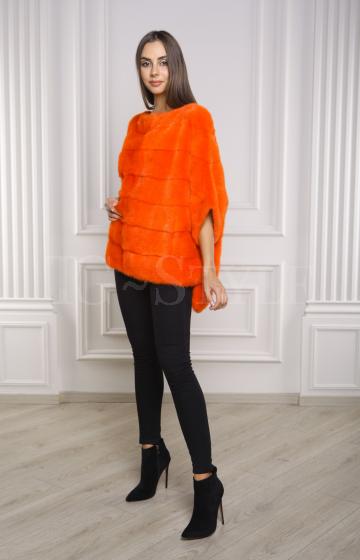 Пончо-свитер из стриженной норки оранжевого цвета