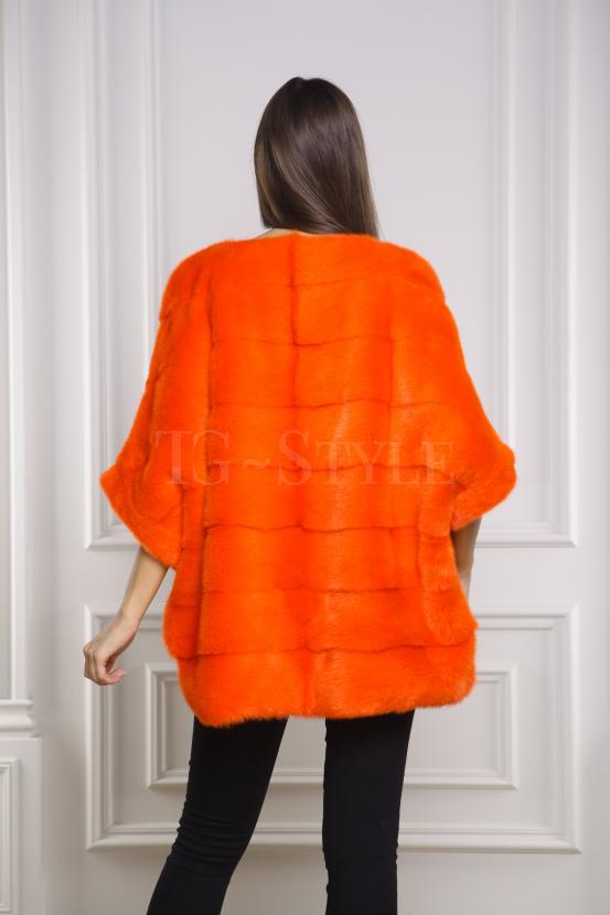 Пончо-свитер из норки оранжевого цвета фото №4