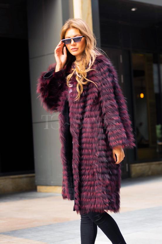 Меховое пальто из чернобурки бордового цвета фото №2