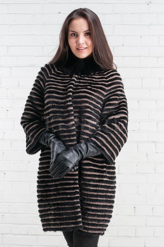 Пальто из норки черно-коричневого цвета фото №3