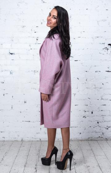 Пальто розового цвета из шерсти удлиненное