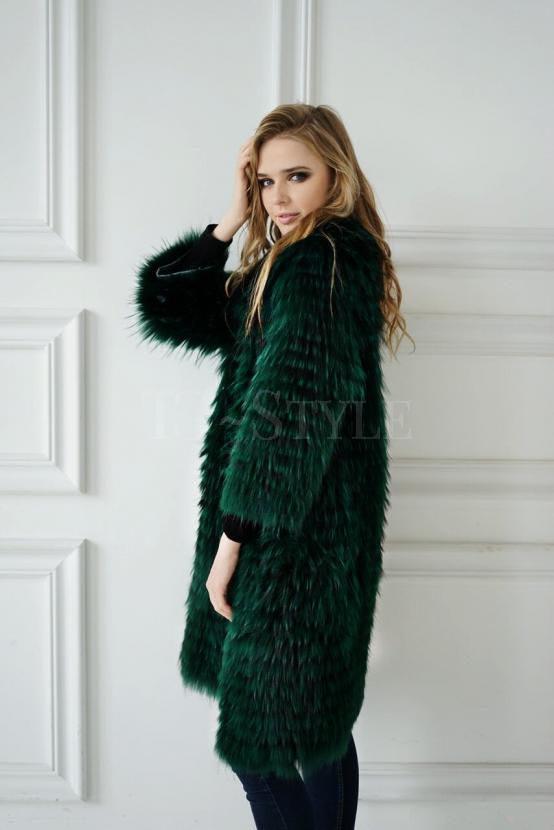 Меховое пальто из чернобурки зеленого цвета фото №3